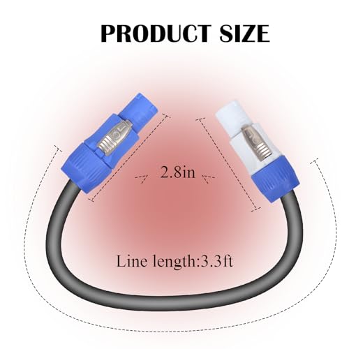 Image of Stage Light PowerCon Cable 3.3FT /1M Power Extension Cable AC 12AWG 3 Pin for Stage Light, Audio Video Equipment