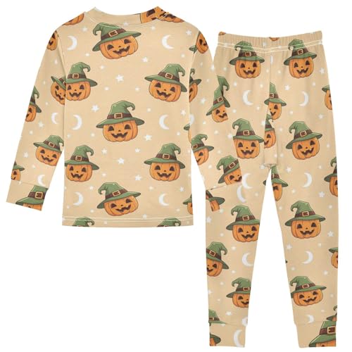 Pajama Sets Long Sleeve Halloween Pumpkin Witch Hat Soft Comfy Sleepwear 2 Piece PJS 3-8T3