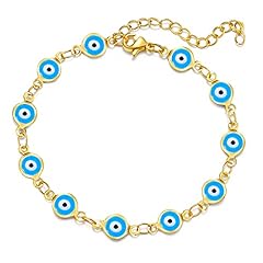 B2-gold light blue round evil eye bracelet