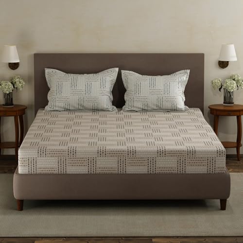 Image of Layers 100% Cotton Double Size Bedsheet Set | Grey Geometric Print | 120 TC Forever Collection | Soft & Breathable | Washable Bedsheet with 2 Pillow Covers | All Season