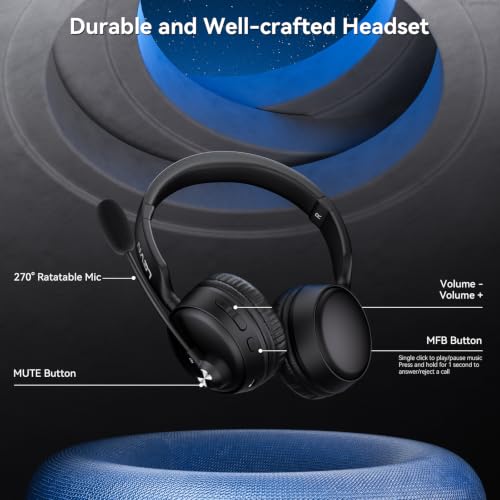 Image of Bluetooth Headset with Microphone, 60 Hrs Bluetooth Headphones with Mic, Wireless Headset with Mic for Work /Meetings /Office /iPhone /Phone Calls /Call Center /Computer /PC /Teams /Zoom /Podcast /Skype /WebEx