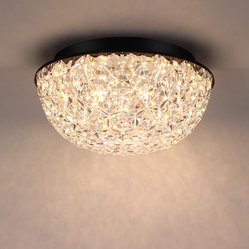 Bekada 12&rsquo;&rsquo; Modern Crystal Chandelier, LED Flush Mount Ceiling Light Fixture, 3/4/5000K Dimmable...