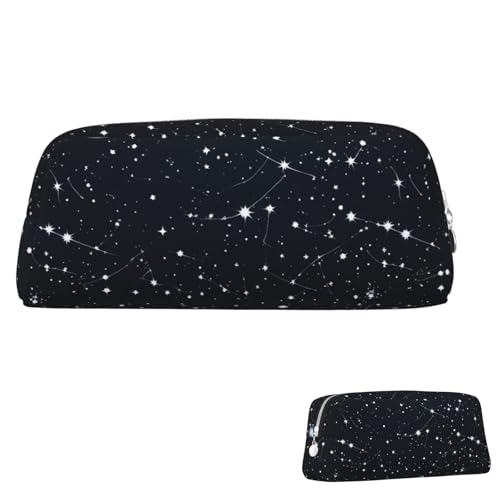 FZQVSLCM 筆箱 レザー ペンバッグ 旅行 メイクバッグ 星座と星柄 トイレタリーバッグ 携帯コスメバッグ 小銭入れ, シルバー, One Size