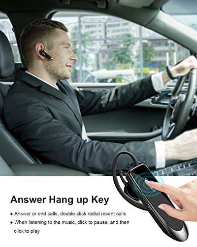 [2 Pack] Bluetooth Earpiece Wireless Handsfree Headset V5.0 24 Hrs Driving with Mic 60 Days Standby Bluetooth Headset for iPhone Android Samsung Driver