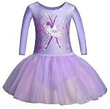 MOLLDAN Girls’ 3/4 Sleeve Leotard Dance Ballet Dress Kids’ Sparkle Tutu Skirt and Waistband(2-4 Y,Ballerina)