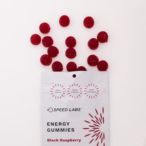 Image of Speed Labs Caffeine Energy Gummies Black Raspberry Natural, 25mg Caffeine, Taurine, B-Vitamins per Piece, 30 Pieces, Vegan, Gluten Free, 1g Added Sugar