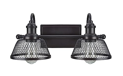Image of Aspen Creative 62094, Two-Light Metal Bathroom Vanity Wall Light Fixture, 17 inch Wide, Transitional Design in Bronze with Metal Mesh Shade