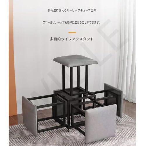 WIOLE収納スツール 。5個セット スタッキングチェア ゴコイチ ルーム チェア 組み合わせ キューブスツール 多機能 省スペース 軽量 ダイニングチェア ベンチ リビング 組み立て簡単。 (テックファブリック オレンジ,ミニルービックキューブ、35×35×35cm 5cmホイール) [3]