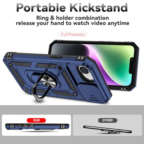 for iPhone 17E / iPhone 16E Case, with Camera Lens Cover HD Screen Protector, Dual Layer Military-Grade Drop Tested Magnetic Ring Holder Kickstand Protective Phone Case for iPhone 16E /17E (Navy Blue) - image 6