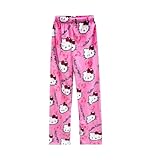 Cartoon Cat Pajama Pants Hellow Cat Indoor Pants for Women Girls Cute Cat Flannel Comfy Sleep Bottoms M(Height: 4'9'-5'1')