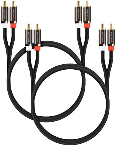 FosPower (2 Pack 2 RCA M,M Stereo Audio Cable [24K Gold Plated | Copper Core] 2RCA Male to 2RCA Male [Left,Right] Premium Sound Quality Plug 3FT