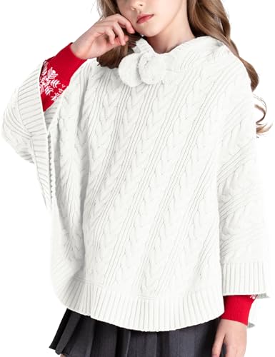 Image of BOBOYOYO Cape for Girls Hooded Cable Knit Poncho Sweaters Kids Shawl