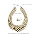 BA UNIQUE FASHION Simulated Pearl Necklace and Earring Set for Women, Multi Strand Beaded Necklace with Drop Earrings, Adjustable Stainless Steel Chain, Statement Jewelry Set (Matte Gold)