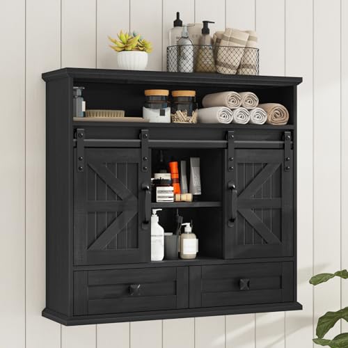 Image of Vabches Bathroom Wall Cabinet, Farmhouse Medicine Cabinet with Sliding Door
