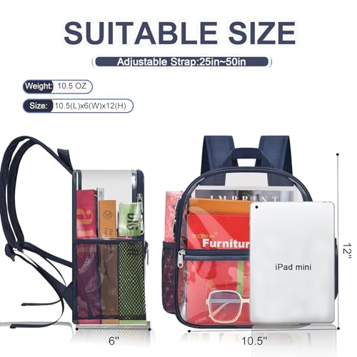 Image of Busiuw Clear Backpack for Stadium Events 12x12x6 Mini Small Clear Backpack with Front Pocket for Concert Sport Events Work Travel(Navy)