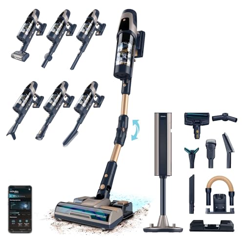 Cecotec Aspirapolvere Senza Fili con Base Autopulente Conga Rockstar RZ90 AI AquaPet Flex Connected. 310AW, 850W, IA e App, Tubo Flessibile, Autonomia 110min, Spazzola Animali, Accessorio Lavaggio