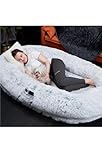 Large Human Pet Bed – Ultra Soft Faux Fur Nap Bed for Kids – Anti-Allergy Materials, Supportive Foam, Side Pocket – Ideal for Relaxing, Gaming, Reading & Lounging-Junior Size 132 x 80 x 25cm