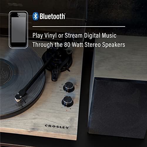 Image of Crosley C62C Turntable HiFi System Record Player with Speakers, Adjustable Tonearm, Moving Magnet Cartridge, Bluetooth Receiver, 40W Per Channel, and Anti-Skate, Gray