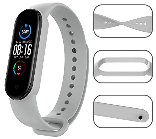 Image of WOW Imagine Replacement Strap Wristband for Mi Band 5 Smartwatch | Soft Silicone Matte Sport Wristband Accessory Flexible Bracelet Compatible with Xiaomi Mi Band 5 - Grey