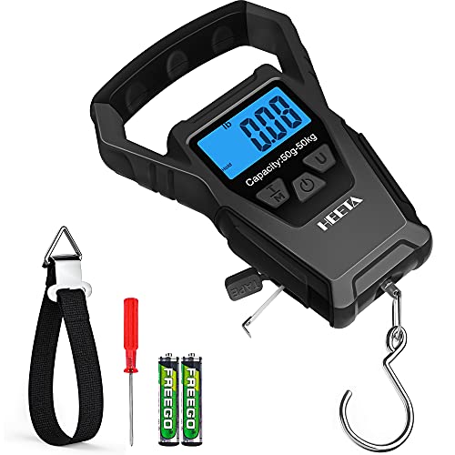 Heeta Waterproof Fish Scale Digital With Backlit Lcd Display, 110Lb/50Kg Portable Hanging Scale Fishing Scale For Home And Outdoor, Measuring Tape And 2 Aaa Batteries Included (Black) #TOP19