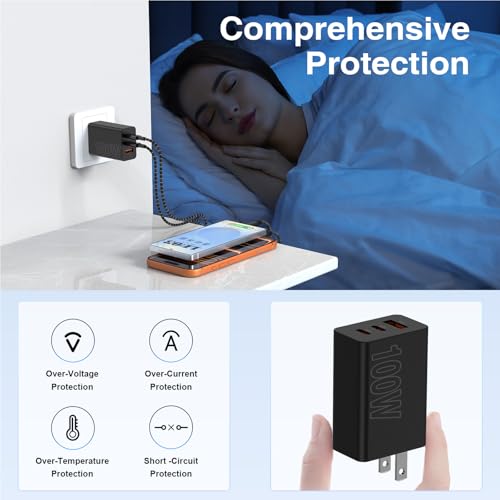 Image of 65W Super Fast Charger Type C for Samsung,3 Port 100W Quick Charging 3.0 USB C Block & 3 /6 /10 /10FT Braided Type C Cord for Samsung Galaxy S26 Ultra /S26 /S25 Ultra /MacBook Air /iPhone 17 18 Pro-Purple