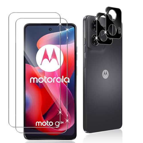 Datree 2 Stück für Panzerglas für Motorola Moto G24 /Moto E14 /Moto G04 /Moto G04S & 2 Stück Kameraschutz (Schwarz), 9H Festigkeit Hartglas, Anti-Kratz Folie Schutzfolie, HD Bildschirmschutz Folie
