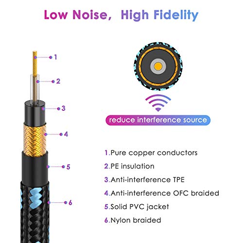 Image of 6FT Instrument Cable 2 Pack - Electric Guitar & Bass Cable with Right Angle 1 /4 Inch Connector - Black & Blue
