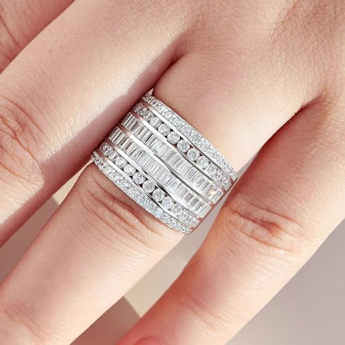 Wide Wedding Band for Women AAAAA Cz Anniversary Bands Engagement Eternity Rings White Gold Size 5-104