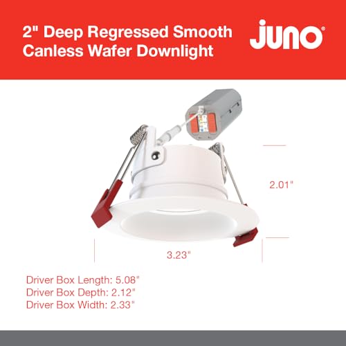 Image of Juno Canless LED Wafer Light, Miniature Downlight, 5-in-1 Switchable White Color Temperature, Adjustable Brightness, Deep Regressed Smooth Trim, 2-Inch, White (WF2 Dreg SM ALO25 SWW5 90CRI 120 MW M6)