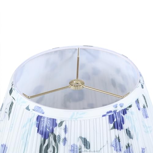 Image of Aspen Creative 33178, Hardback Empire Transitional Spider Lamp Shade, Mushroom Pleated White with Blue Floral Print Designed Fabric, 8 inch Top x 15 inch Bottom x 11 inch Slant Height