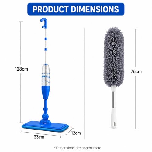 Image of Combo of Fan Cleaning Brush and Spray Mop | Long Rod Ceiling Fan Duster & Floor Cleaner Mop | Multipurpose Home Cleaning Tool Set