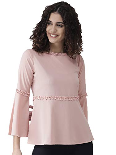 Image of Style Quotient Grey Polyester Solid Flared Sleeves Casual Tops