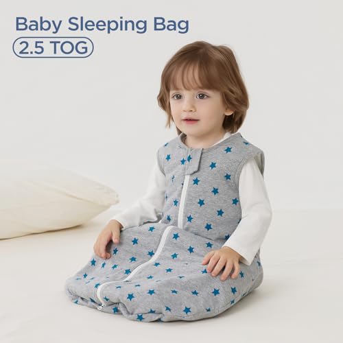 Image of Duomiaomiao 2.5 TOG Baby Sleep Sack 100% Cotton Winter Baby Wearable Blanket, Warm Quilted Comfy Toddler Sleeping Bag
