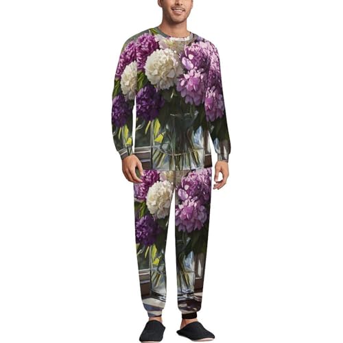 Beautiful Peonies Flowers Pajama Set Long Sleeve Lounge Sets Sleepwear 2 Pjs Nightwear for Men Women