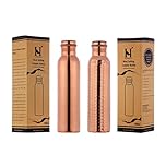 Pure Copper Water Bottles 1000 mL (33.18 US Fl Oz) Capacity set of 2, (Hammered and Plain) UNLINED, UNCOATED and LACQURE FREE for Ayurvedic Health Benefits