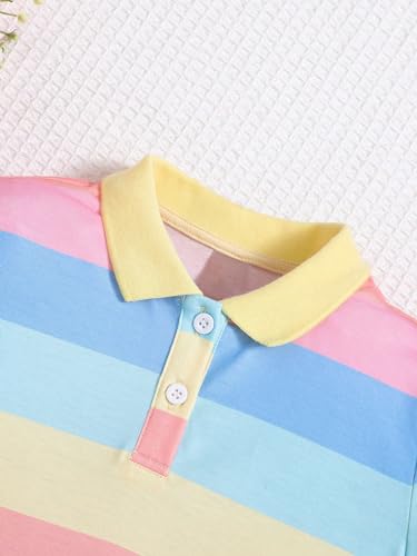 Floerns Girl's Colorblock Striped Collared Dress Button Short Sleeve Casual Short Dresses3