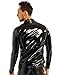 inhzoy Men's Shiny Metallic PVC Leather Zipper Front Latex Rubber Coat Jacket Top T-Shirts Black A Medium