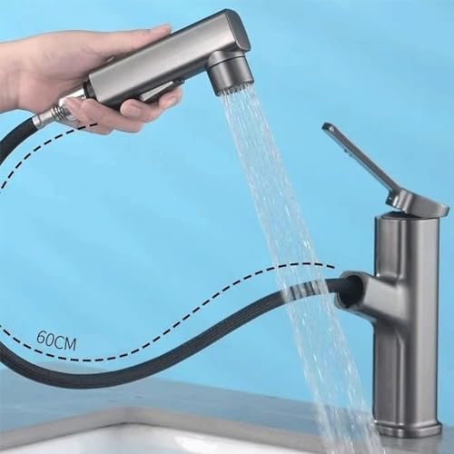 Grifo de baño en cascada con manguera extraíble para solucionar salpicaduras en lavabo 6