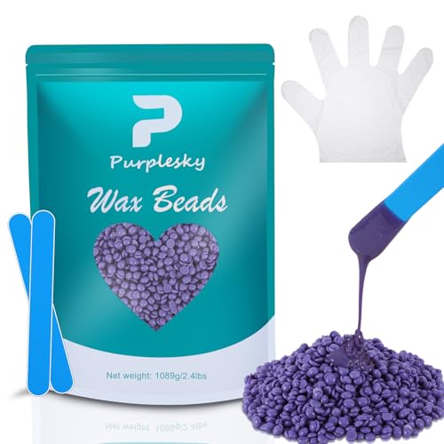 Wax Beads for Hair Removal, 2.4 Lbs Coarse Hard Wax Beads, Bikini Waxing Beads for Brazilian, Leg, Face, Armpit, Home Waxing Beans Bulk with Silicone Waxing Stick (lavender scent)