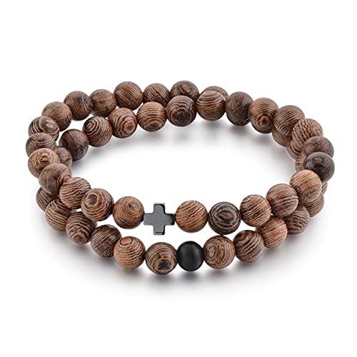 St John the Baptist Orthodox Wooden Prayer Beads Bracelet | Men Women 8 MM + Hematite Cross | Great Gift