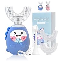 3PCS Kids Electric U Shaped Toothbrush, 360º Automatic Ultrasonic Toothbrush for Toddler & Children - Rechargeable Sonic Toothbrushes & Accessories with 2 Replacement Heads (Blue 2-12 Years Old)