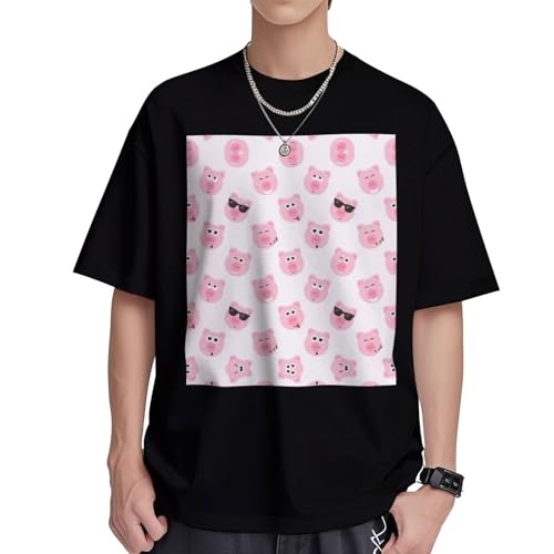 T-shirt respirant homme contre la chaleur en coton frais coupe droite col rond cochon rose