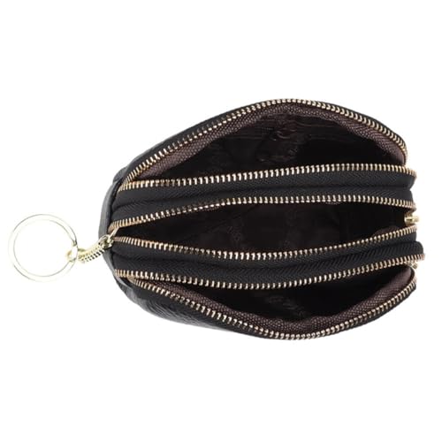 Porte-monnaie cuir de vachette noir avec anneau porte-clés pour femmes