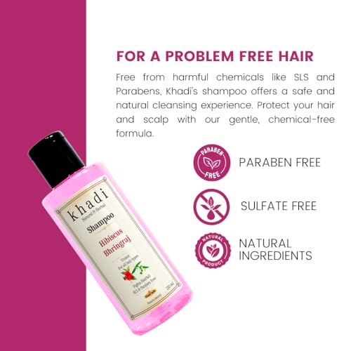 Image of KHADI Natural Hibiscus & Bhringraj Shampoo | FIghts Hair Fall | Sulfate, SLS & Paraben Free | 210 ML