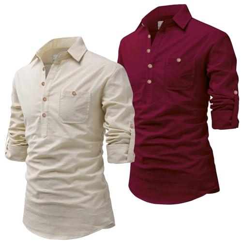Image of Vida Loca Men Cotton Full Sleeve Casual Spread Collor Slim Fit Short Kurta for Men and Boys (Pack of 2)