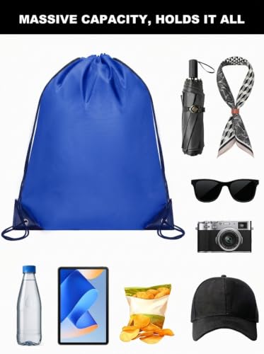 Image of ZenNex Drawstring Backpack, Nylon Cinch Sack Backpack for Sports Gym Beach, String Bag Bulk Assorted Colors (50, blue)
