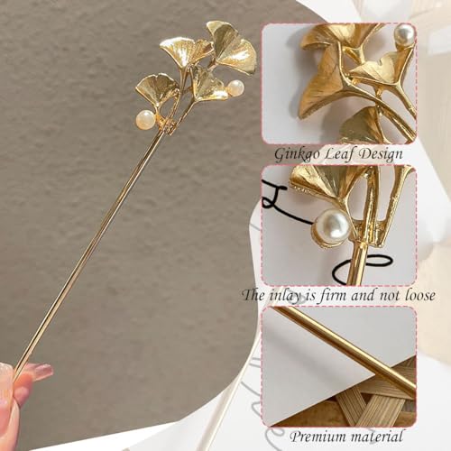 Image of 2Pcs Chinese Hair Pin, Hair Stick for Bun, Ginkgo Leaf Plum Blossom Branch Hair Sticks, Juda Pins for Hair Bun, Hair Accessories for Women, Perfect for Weddings, Parties, Cultural Events
