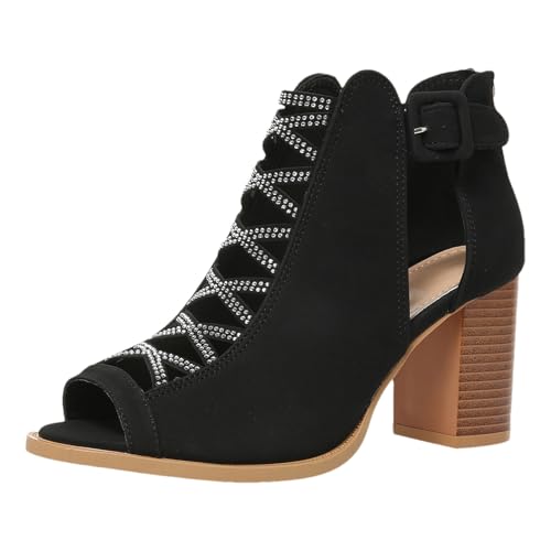 Sandales gladiateur talon block rismart chaussures d'été femme à strass croisés peep toe
