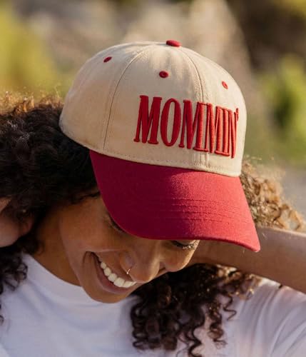 Image of Mommin Trucker Hat for Women, Vintage Two-Tone mom hat with Mommin 3D Embroidery, New Mom Gifts Mothers Day Outfits