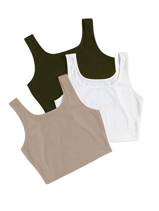 Image of Toochki Women's Knitted Sleeveless Solid Sqaure Neck Ribbed Tank & Crop Tops (Pack of 3)